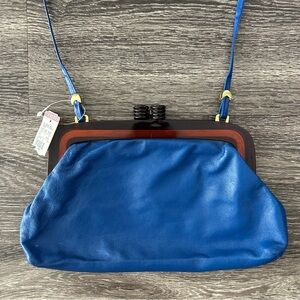 Vintage L.S. Ayres Blue Genuine Leather Crossbody Clutch Purse Made in Italy NWT
